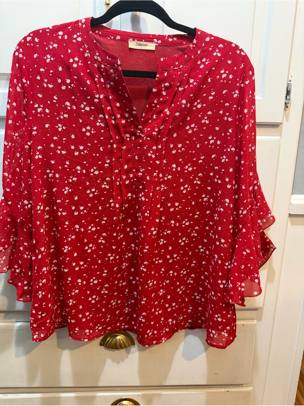 Women 3/4 Sleeve Tops Dressy Casual Business Work Blouses Chiffon L Red Timeson